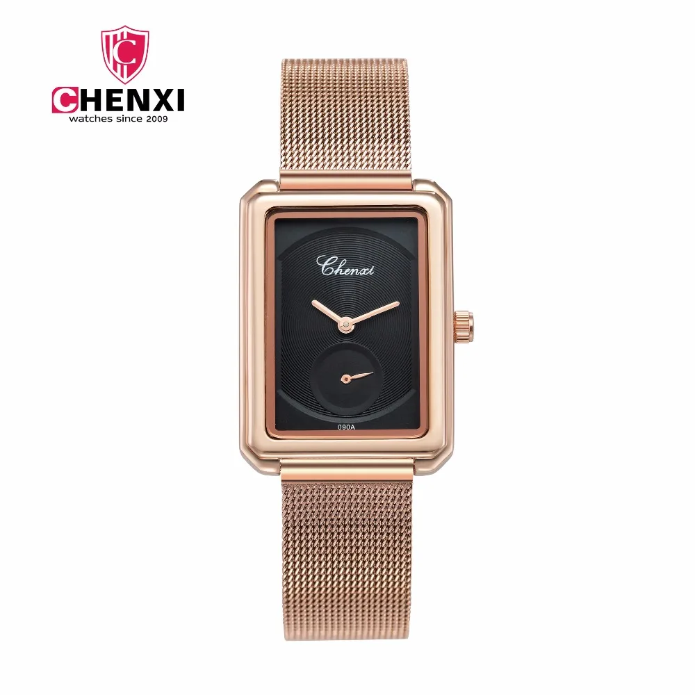 CHENXI розовое золото для женщин часы модное платье квадратный кварцевые наручные