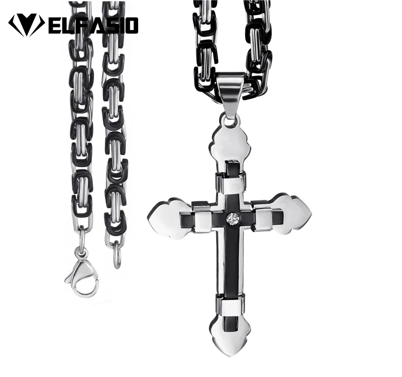 Elfasio Мужская цепочка из нержавеющей стали 2 слоя Рыцарский крест серебро золото