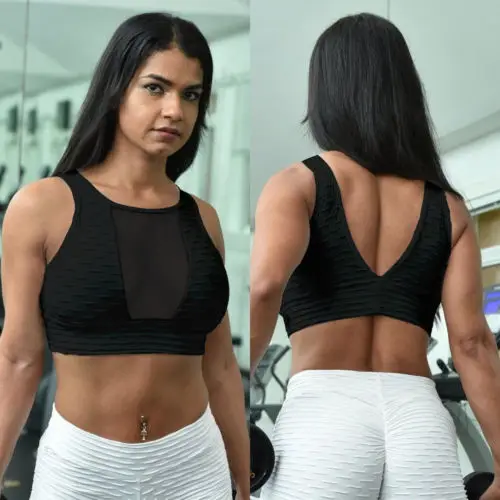 New Women Padded Yoga Sports Mesh Patchwork Workout Bra Top Vest Gym V Back Fitness Ladies Running | Спорт и развлечения