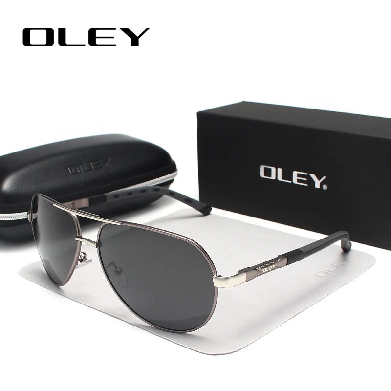 Y8725 Gun Gray OLEY, брендовые, мужские, Ретро стиль, алюминий, поляризационные солнцезащитные очки, классические, пилот, солнцезащитные очки, покрытие линз, оттенки для мужчин/женщин, полный набор, коробка - Цвет линз: Y8725 Gun Gray