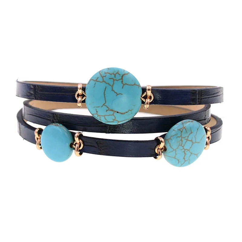 WELLMORE женские браслеты 3-слойные кожаные круглые натуральные Украшения оптовая