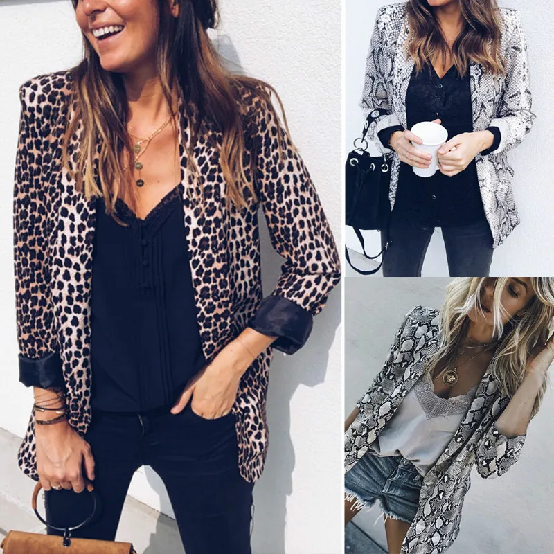 2018 г. осенние модные женские туфли Зубчатый воротник Leopard Blazer пальто весна дамы с