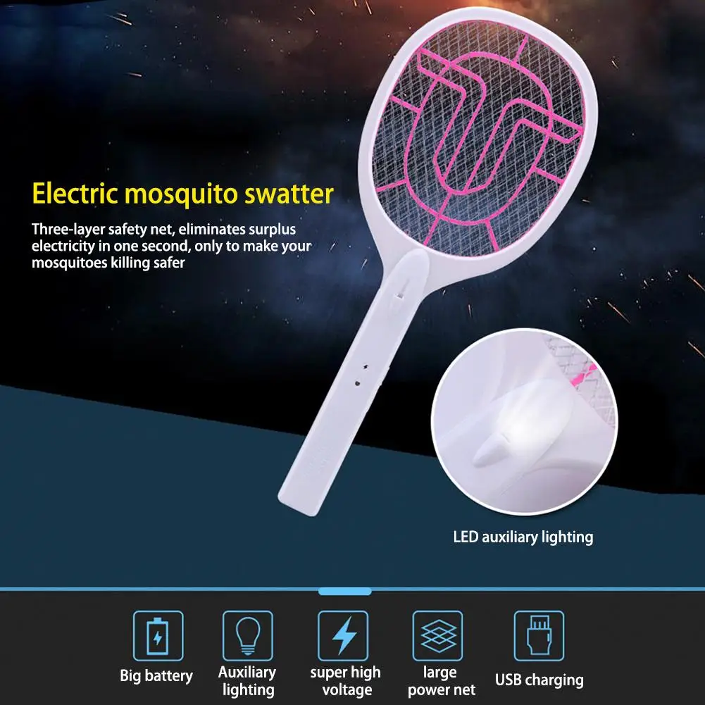 Перезаряжаемая через USB Электрическая мухобойка мухобойники уловитель