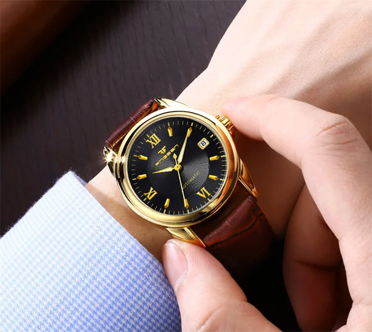 

Tourbillon Gold Watches Men Famous Brand Luxury Men Mechanical Watch Steel Waterproof Calendar Wristwatch Automatic Watch