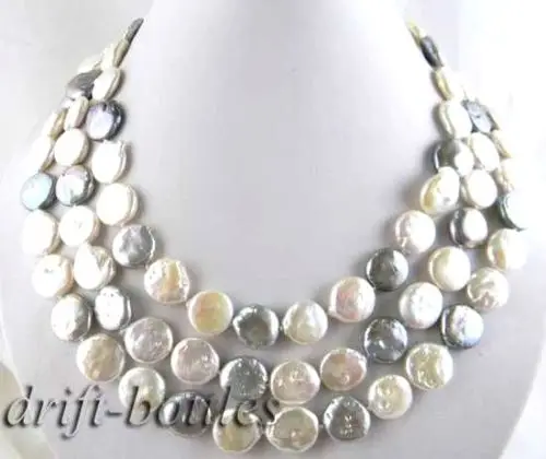 56'ཊmm натуральный серый белый монет пресной воды Жемчужное ожерелье|pearl