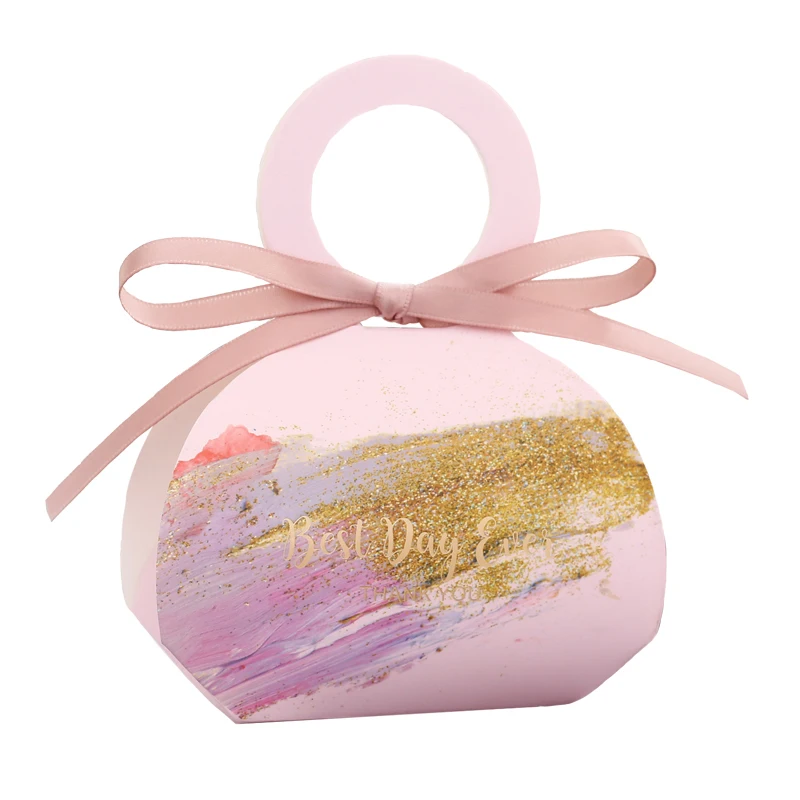

50pcs personality Multicolor Wedding Favors With ribbon Candy Box Portable paper box cookie box Christmas Party Gift Boxes Supp
