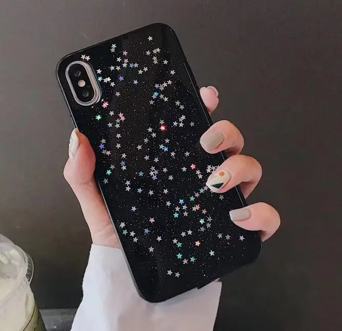 black Блестящий цветной силиконовый чехол со звездами для Xiao mi Red mi note 7 Pro Red mi 5 Plus mi 9 mi 8 lite note 6 note 8 Pro чехлы для телефонов - Цвет: black