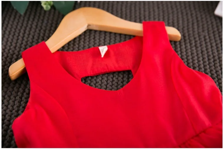 5pcs/set Wholesale 90-130cm Children Girl Red Bow Dress Voile Mini Sleeveless Cute Backless Summer Dresses | Детская одежда и