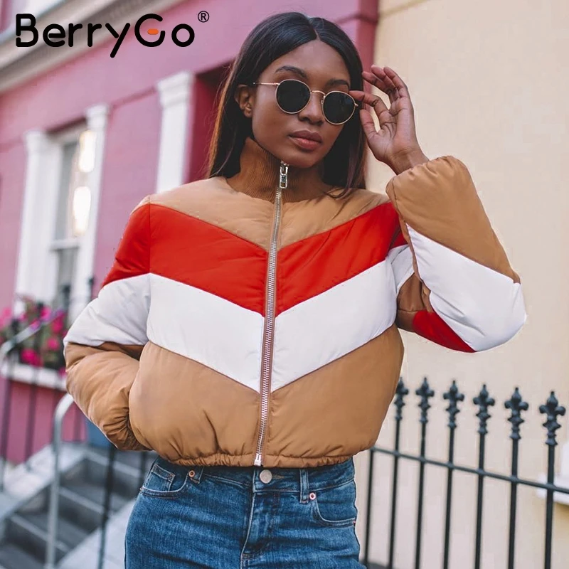 BerryGo Женская Лоскутная Зимняя Толстая куртка пальто молния хлопковая стеганая
