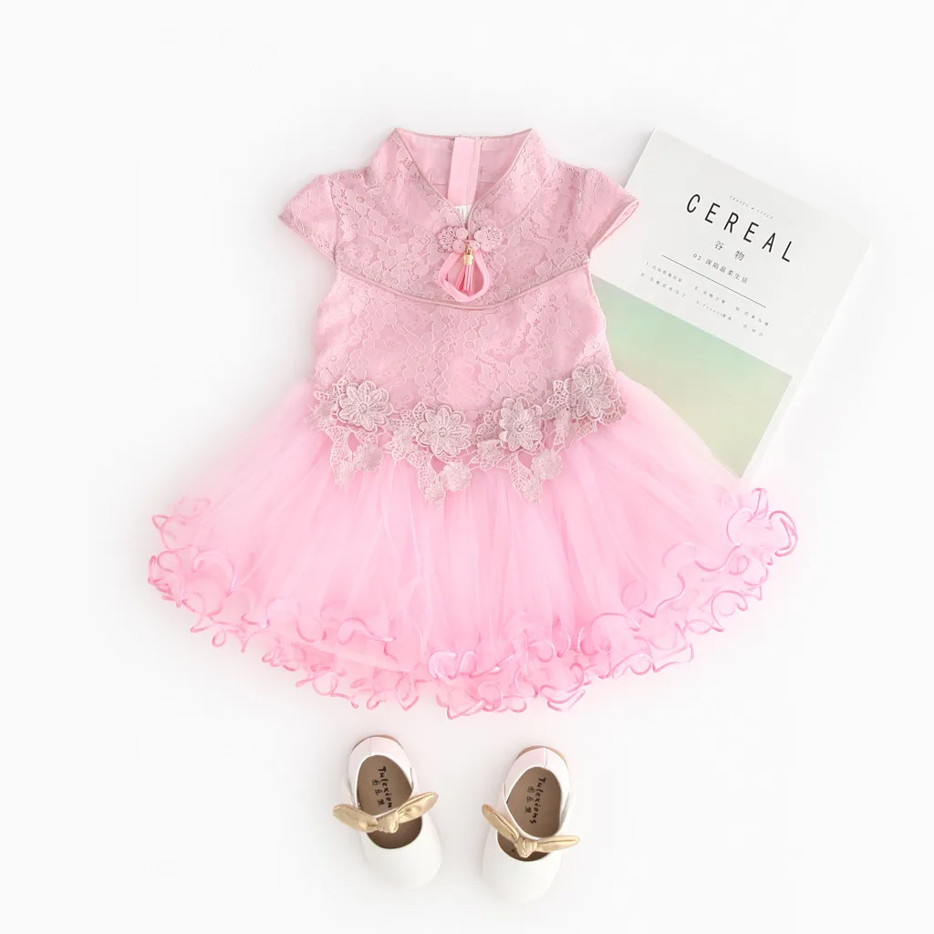 Toddler Kid Baby Girl Floral Embroidery Lace Patchwork Cheongsam Princess Dress 2019 Chinese style Dresses | Детская одежда и