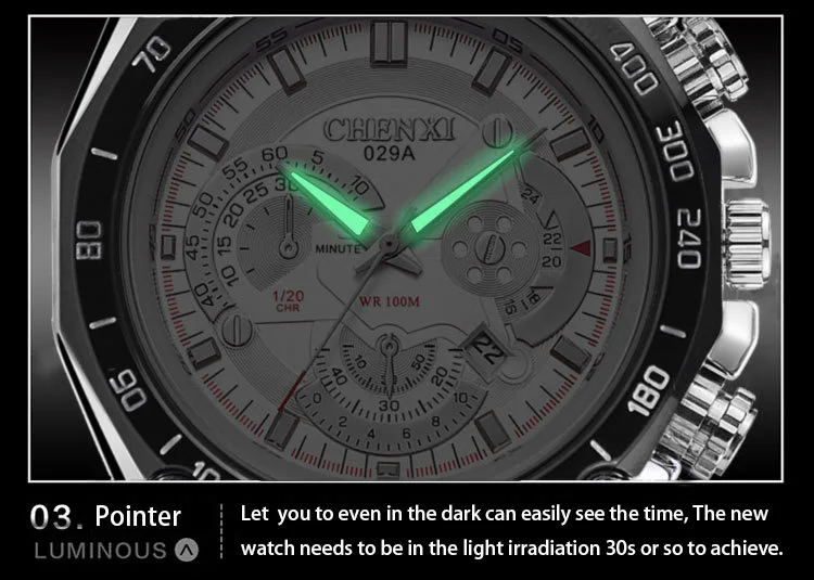 Модные мужские часы Серебристые водонепроницаемые с большим циферблатом белые