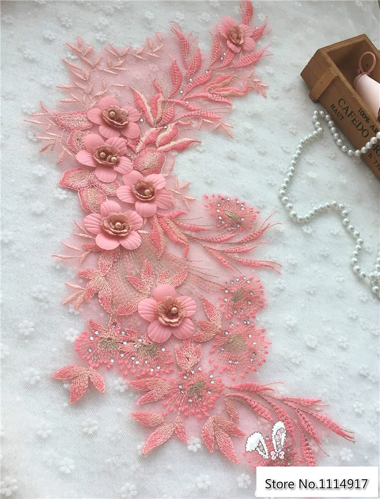 Платье для свадьбы с 3D бусинами кружевной аппликацией цветами тканевой