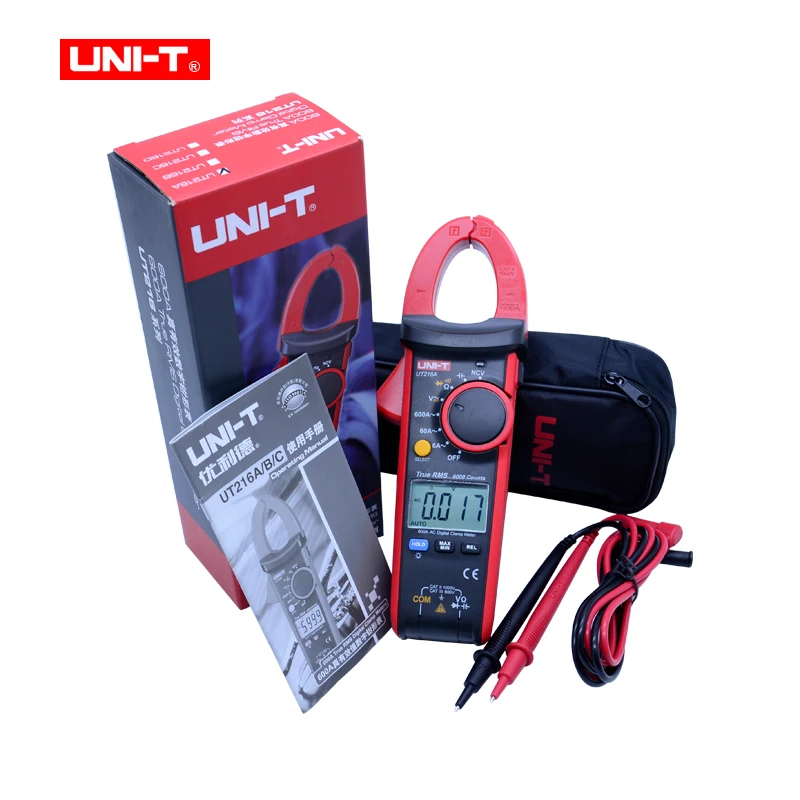 UNI-T цифровой клещи ac dc мультиметр UT216 серии 600A ture rms Авто Диапазон щипцы-тестеры с удержанием данных подсветка - Цвет: UT216A