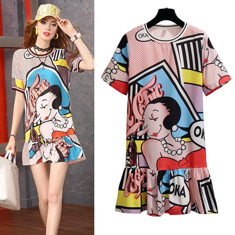 Новые женские летние мини платья с милым принтом вечерние макси оборками