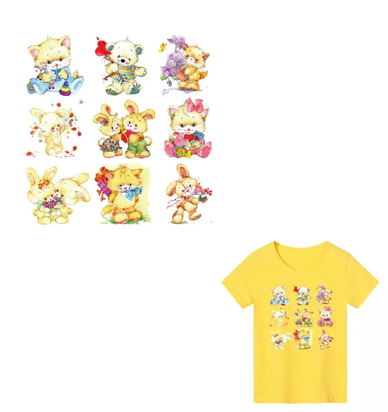 Patch for Clothing Sticker Cute Small Animal Cats Thermo Transfer Clothes kids Decor DIY T-shirt Backpack Print Washable E | Дом и сад