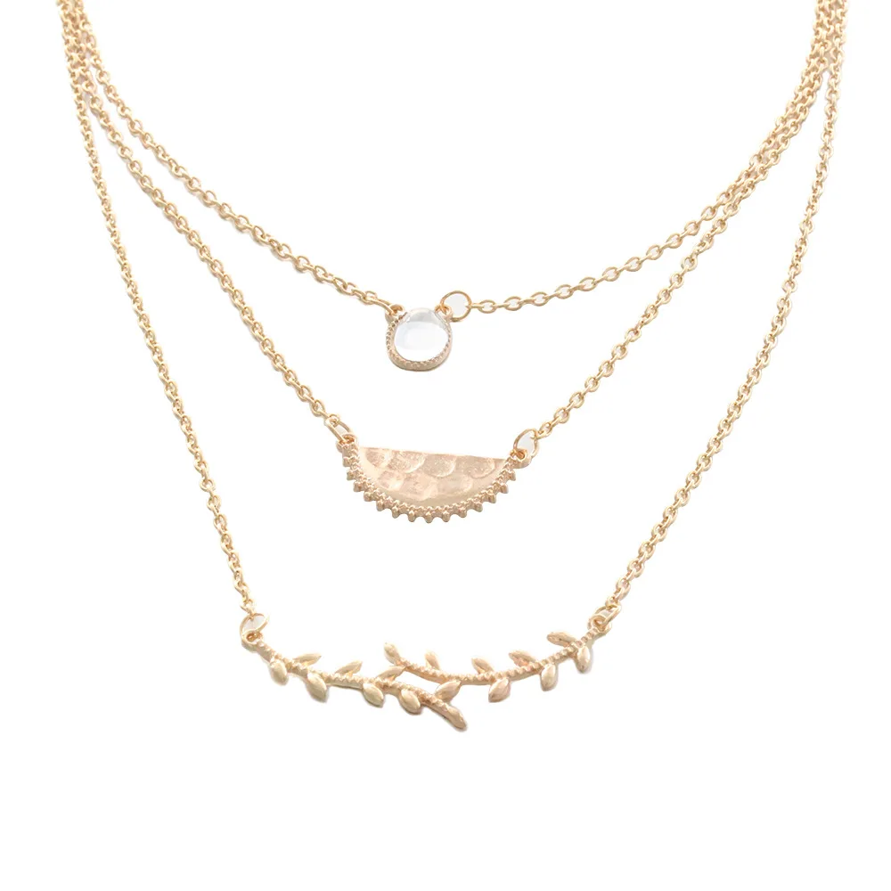 2019 New Popular Multlayered Metallic Plants Leaf Geometric Semicircle Stone Pendant Necklaces for Women Bohemian Jewelry | Украшения и