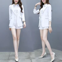 2 piece set women new fashion temperament commuter white suit wide leg shorts suit female xia yinglun wind suit two sets