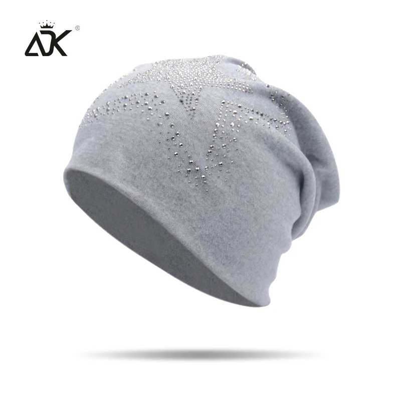 Хлопчатобумажная женская вязаная шапка Skullies Beanies со стразами и пентаграммой