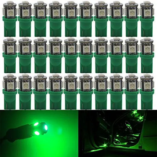 30 шт. зеленый T10 W5W 5050 5 SMD светодиодный светильник 12V автомобиль Подсветка салона ing