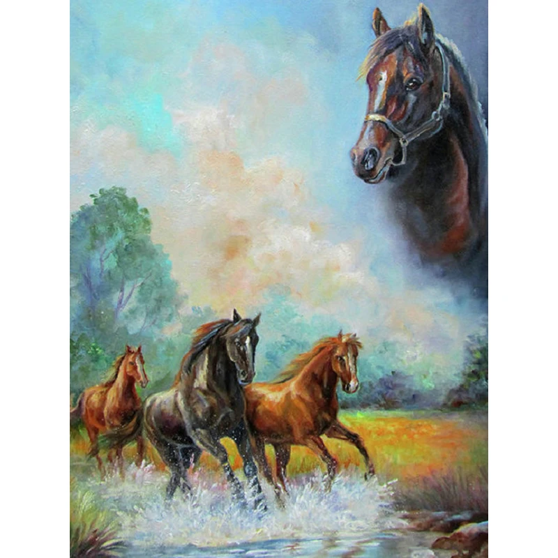 

YIKEE 3d diamond painting horses Home Decor Full Square/Round Drill Resin DIY Mosaic Diamond Embroidery k582