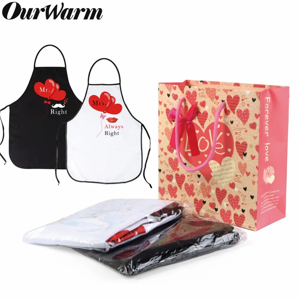 OurWarm 2 шт./упак. подарок для молодоженов Рождество сердце любовь кухонный фартук милый передники для пары Водонепроницаемый фартук