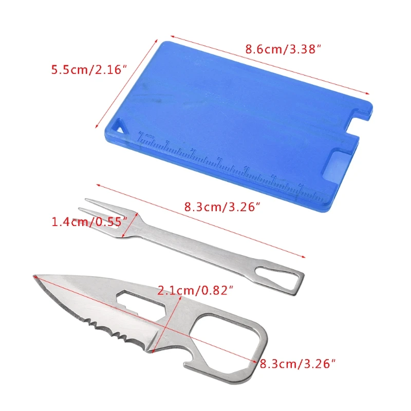 

Camping Barbecue Knife Fork EDC Safety First Aid Outdoor Multifunction Tool Card