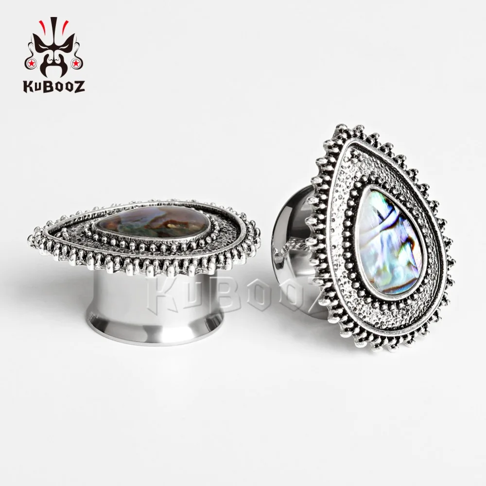 KUBOOZ, 2 шт., пирсинг для ушей, туннель, пробка из нержавеющей стали, грушевидная форма, Ретро стиль, расширенная оболочка, ювелирные изделия для тела, серьги, измерительные приборы для женщин и мужчин