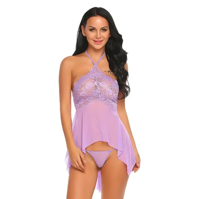 Нижнее белье Avidlove, сексуальное эротическое платье Babydoll, Женская Прозрачная кружевная ночная рубашка, Порно сорочка, нижнее белье, Фантазийная сексуальная одежда - Цвет: Purple