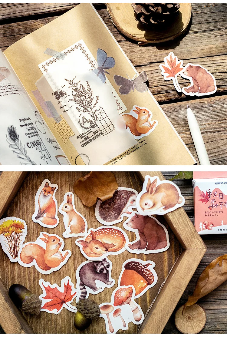 46 шт./кор., красивая Осенняя наклейки Kawaii Животные стикеры на клейкой основе для фон для детской фотосъемки с изображением Ablum украшения Скрапбукинг дневник Классические игрушки