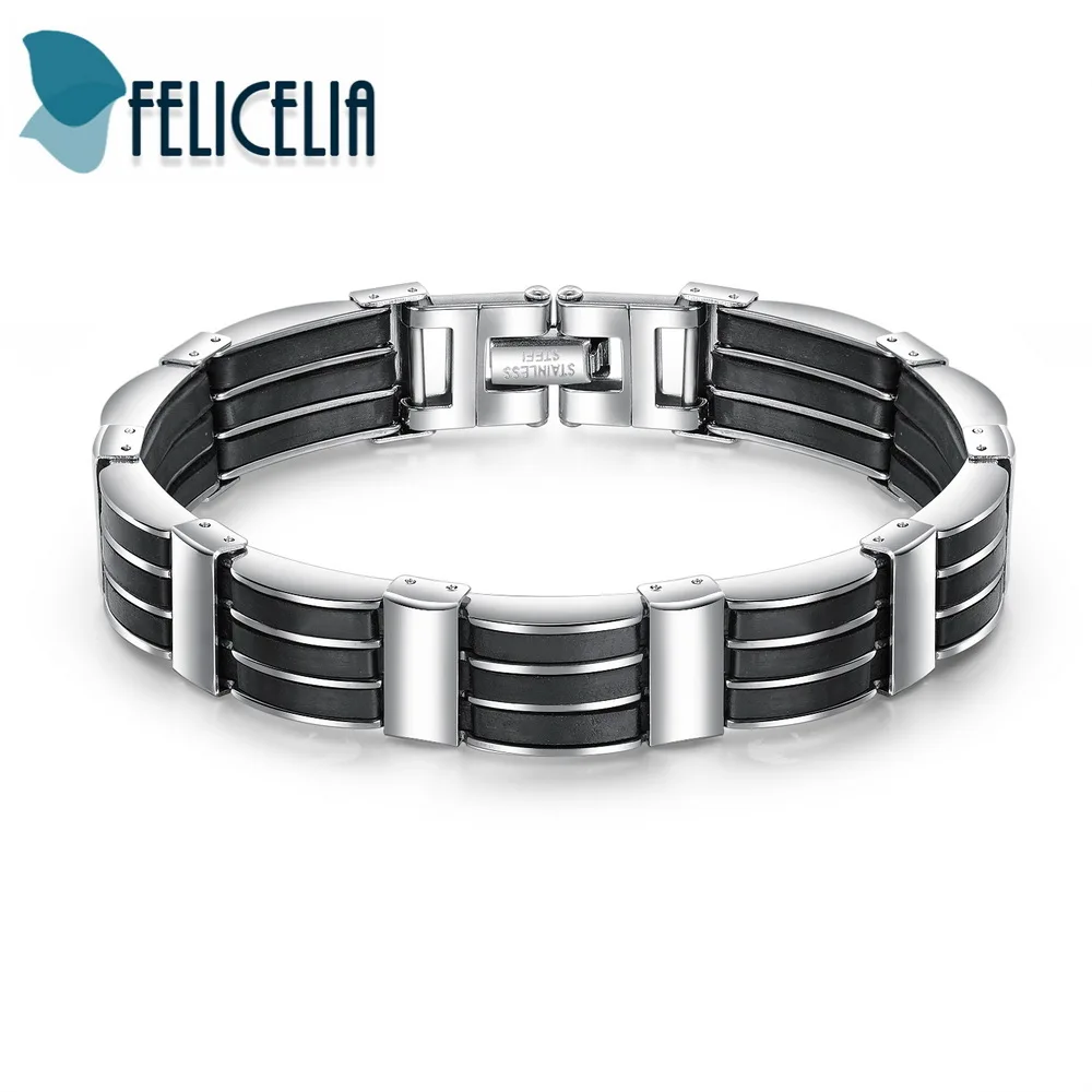 Felicelia 13 мм настоящий силиконовый браслет из нержавеющей стали с массивной
