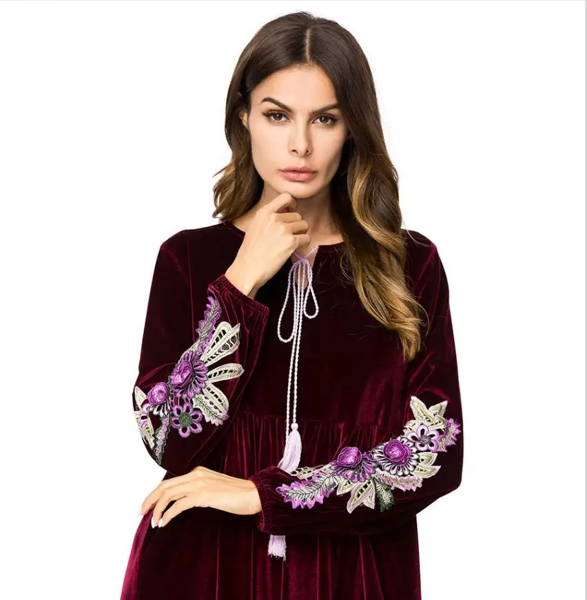 2020 Adult Casual flowers embroidery Robe Musulmane Turkish Dubai Fashion Abaya Muslim Dress Robes Arab Worship Service Wq940 |