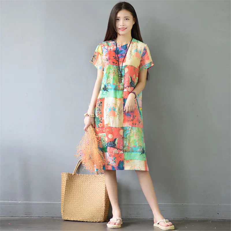 SCUWLINEN Новый 2019 Для женщин летнее платье Винтаж восточных эстетики с коротким