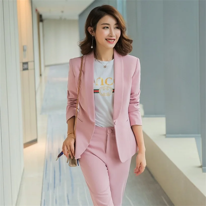 Женский деловой костюм однотонный с длинным рукавом брюки для ног из двух