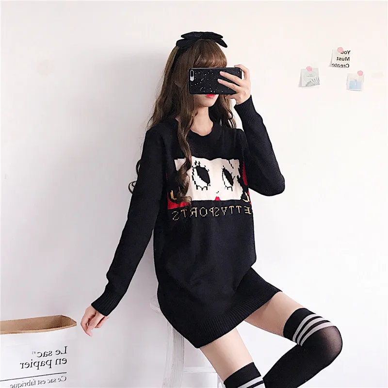 2019 Autumn Women Preppy Style Sweater Letter Embroidery Knitwear Korea Fashion Sister Girls Sweet Round Collar Pullovers | Женская