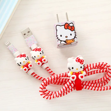 USB кабель для девочек с героями мультфильмов комплект защиты наушников кабелем