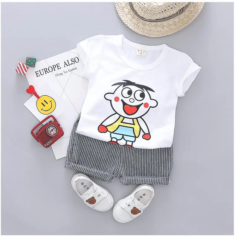 ZWXLHH 2019 Summer Baby Boys Clothing Sets Kids Children Clothes Suits Cartoon T Shirt Striped Shorts Infant Toddler Casual Suit | Детская