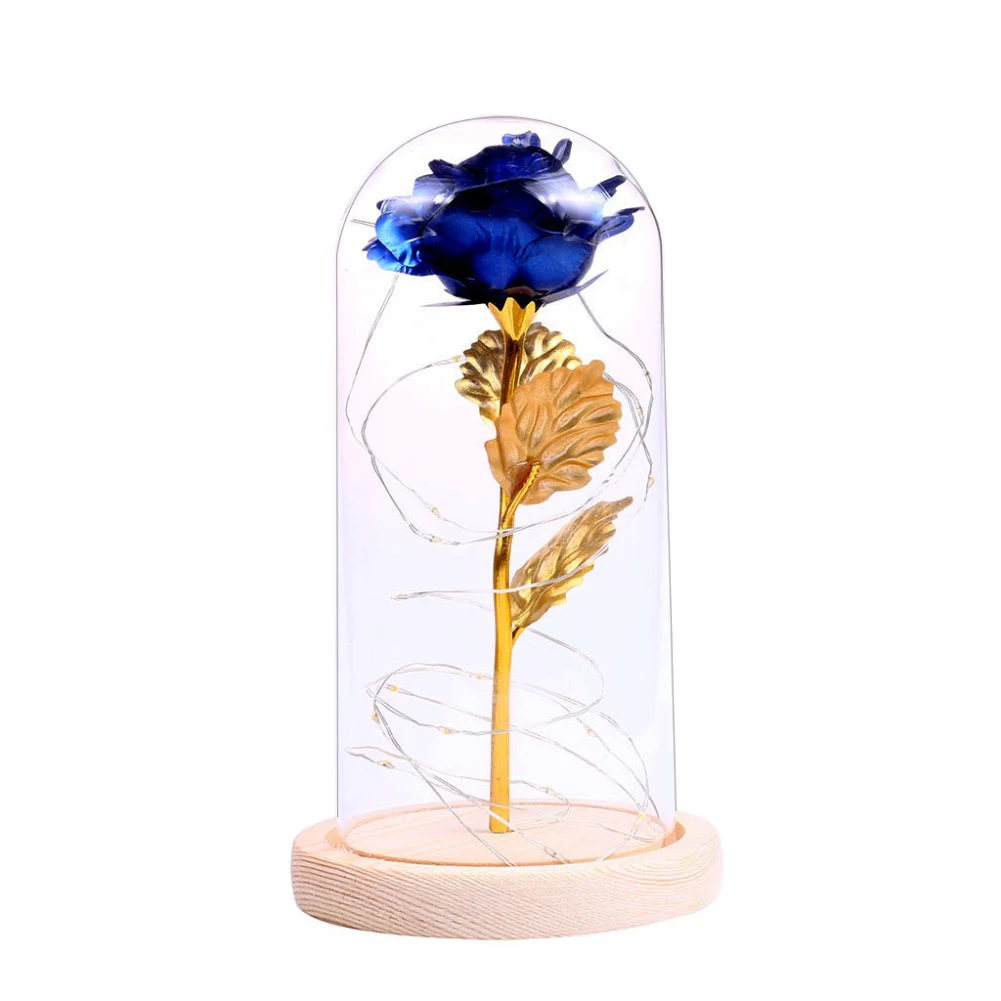 gold Rose Горячая Золотая фольга Роза светодиодный светильник струны стеклянный купол деревянная основа Сказочный Цветок светильник s Новогоднее свадебное украшение подарок на день Святого Валентина - Цвет: gold Rose