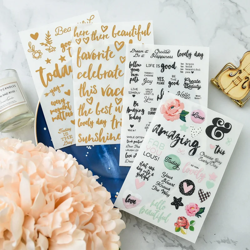 4 листа/упаковка любимые слова фольга золото натирать на наклейки для