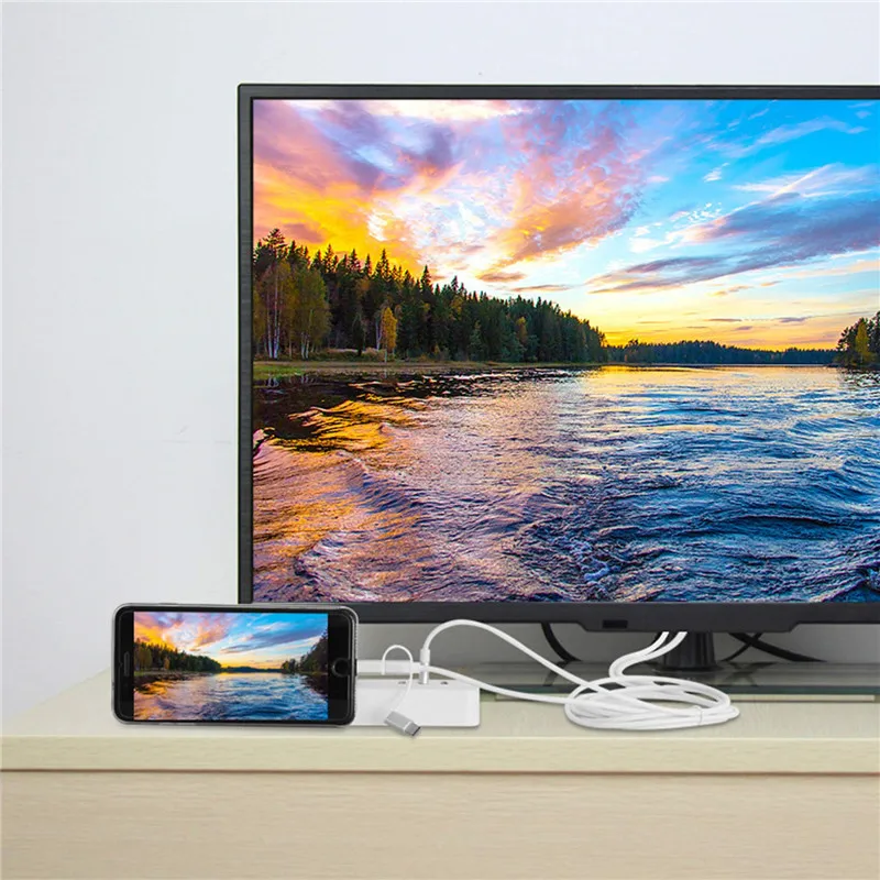 3 в 1 телефон к HDMI кабель зеркалирование телефона Экран к ТВ/проектор/монитор адаптер 1080 P для устройств iOS и Android