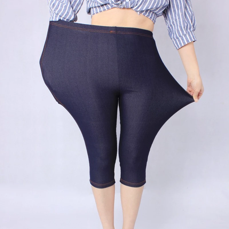 Женские леггинсы из денима эластичные мягкие дышащие до середины икры Размер 5XL