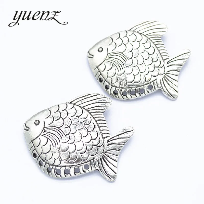 

YuenZ 2 pcs Antique silver color fish Charm Pendants for Bracelet Necklace Jewelry Accessories Diy Jewelry Making 43*38mm D7126