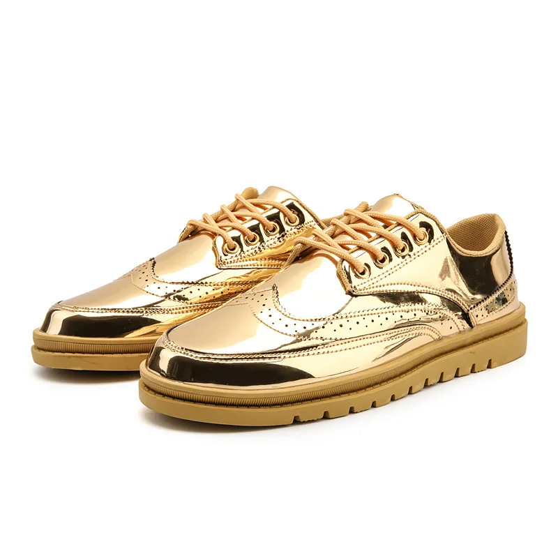Fashion Men Sneakers Golden Brogue Shoes Flats Oxfords Casual Wedding Flat Platform Sequin |