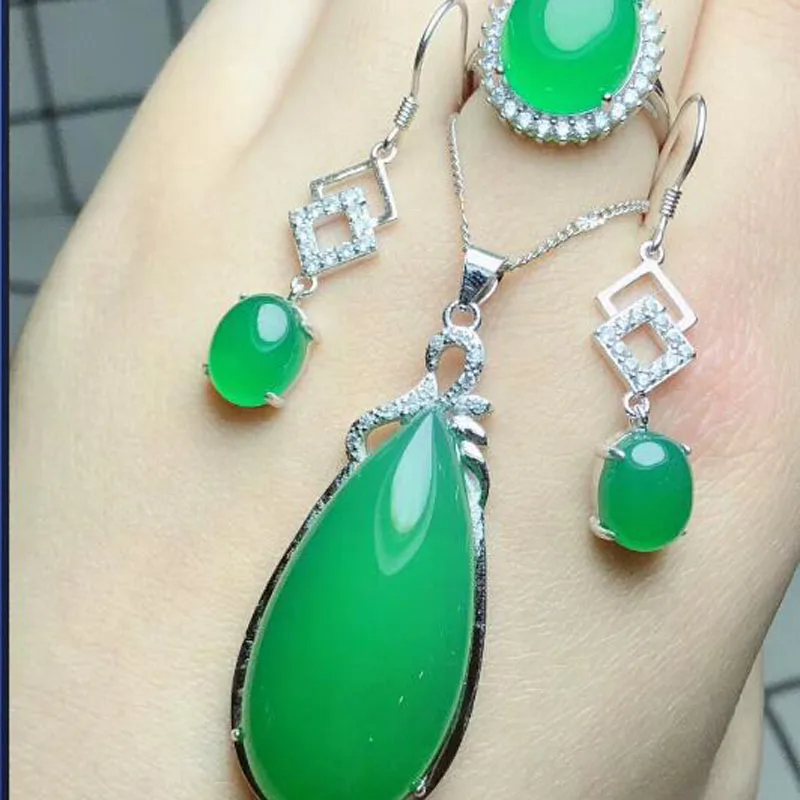 

Fine Jewelry Natural 925 Silver Red Chalcedony Medullary Ring Pendant Earrings Sets Women Party