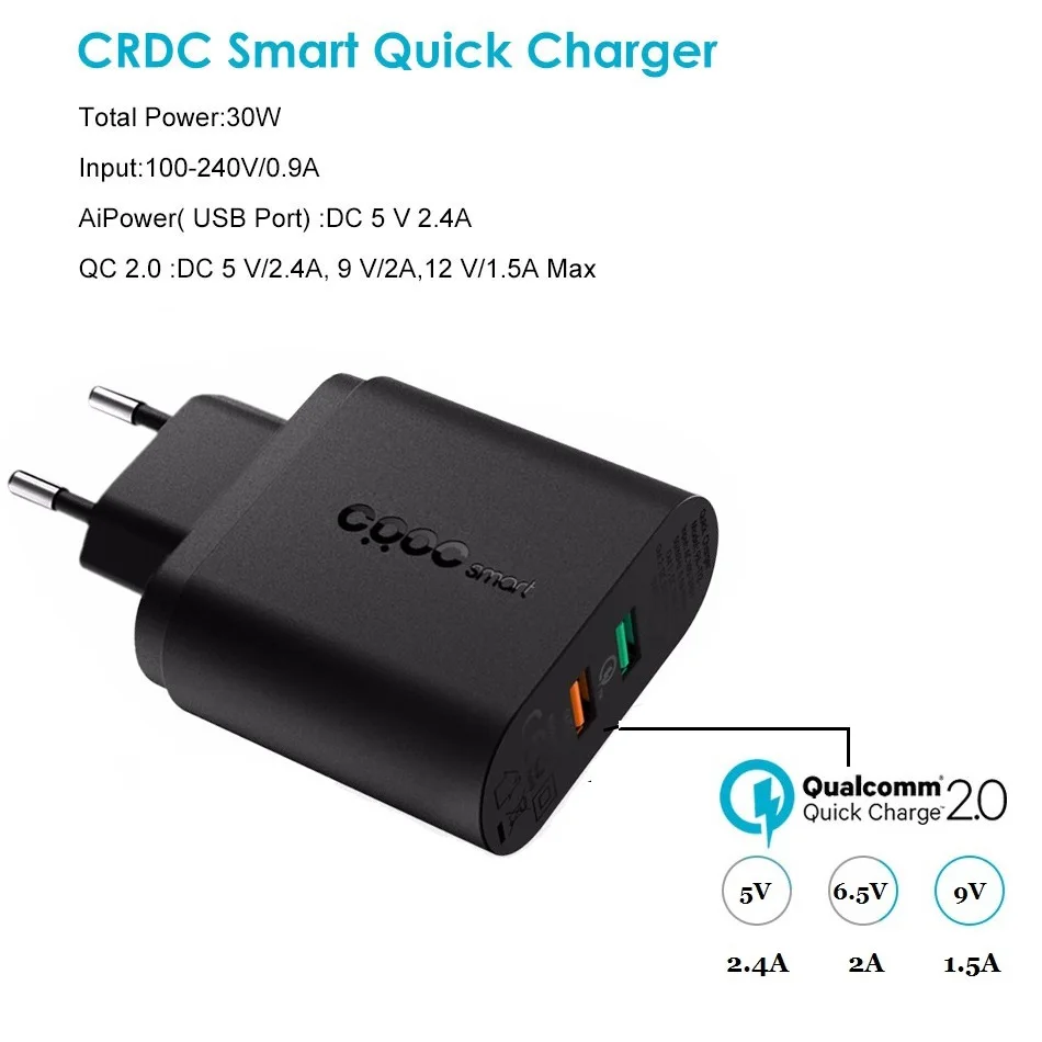 Crdc Quick Charge 2.0 30 Вт быстрый usb телефон Зарядное устройство адаптер для Xiaomi Samsung Galaxy S8