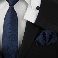 hooyi 2019 fashion neck tie set for men handkerchief floral pocket square cuff links silk navy ties 3 pcs in 1 cravate