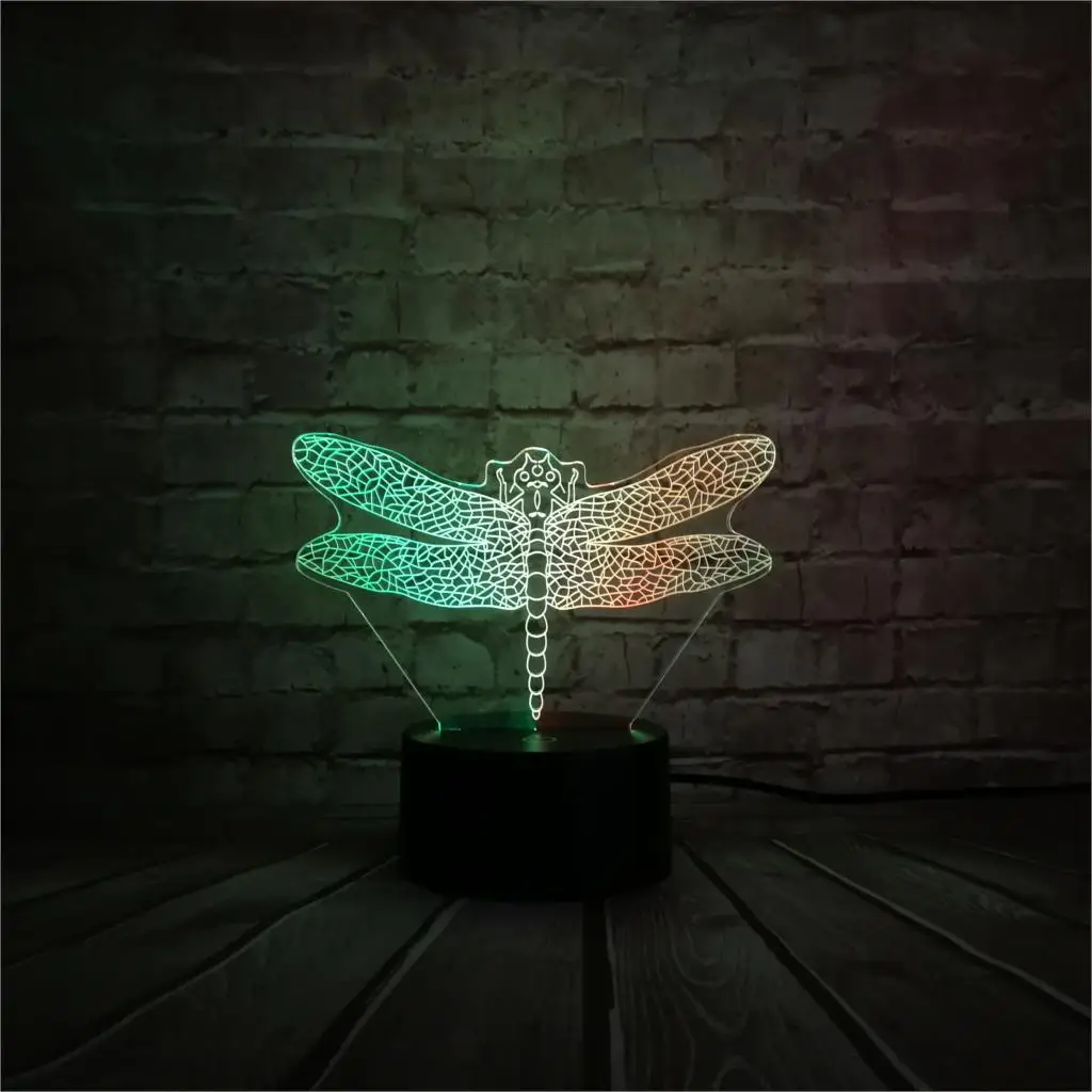 Новая 3D лампа с насекомыми Стрекоза USB Ночник светильник Mixcolor Illusion Fade RGB