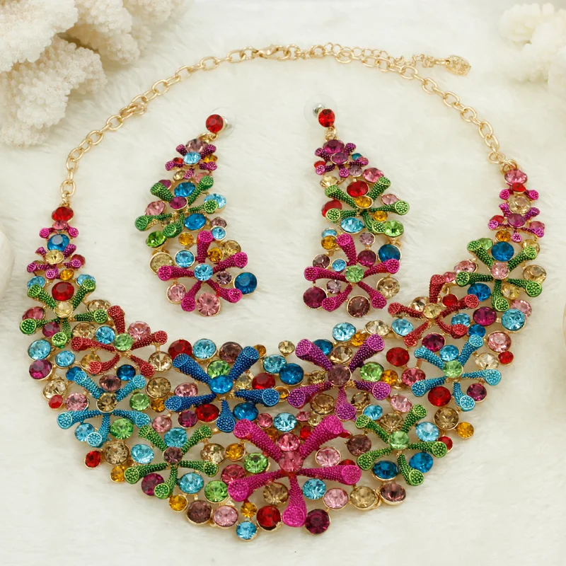 Liffly итальянские ювелирные наборы преувеличены ювелирных изделий Цвет Кристалл