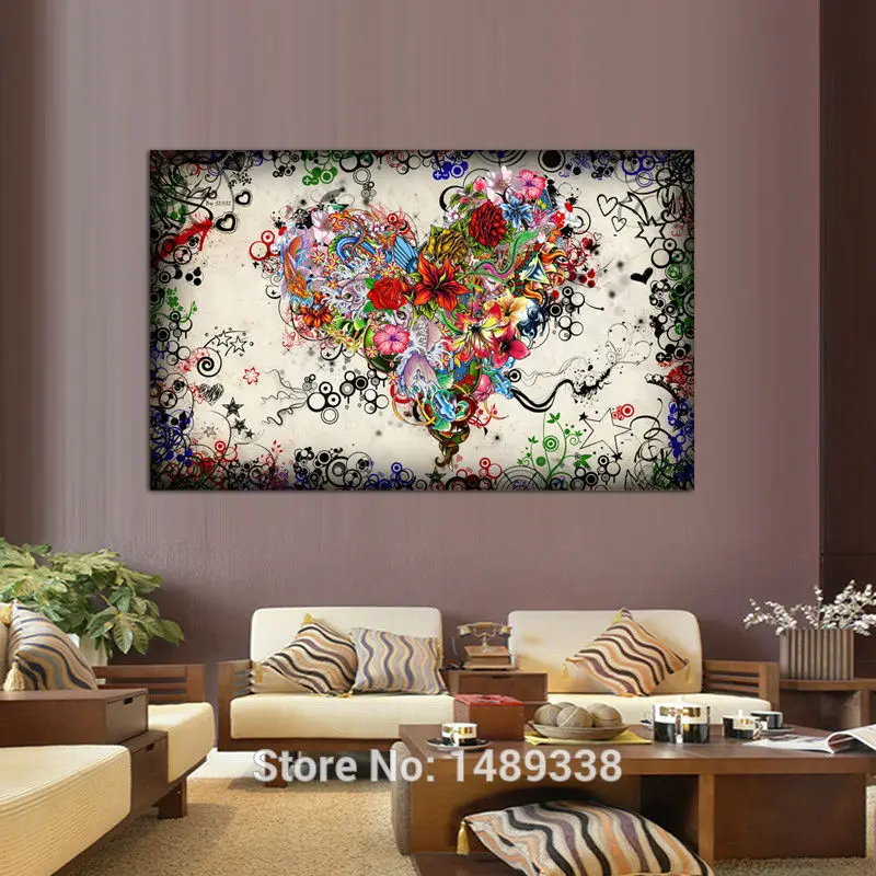 Новое поступление Современная Настенная живопись с изображением сердца и цветов