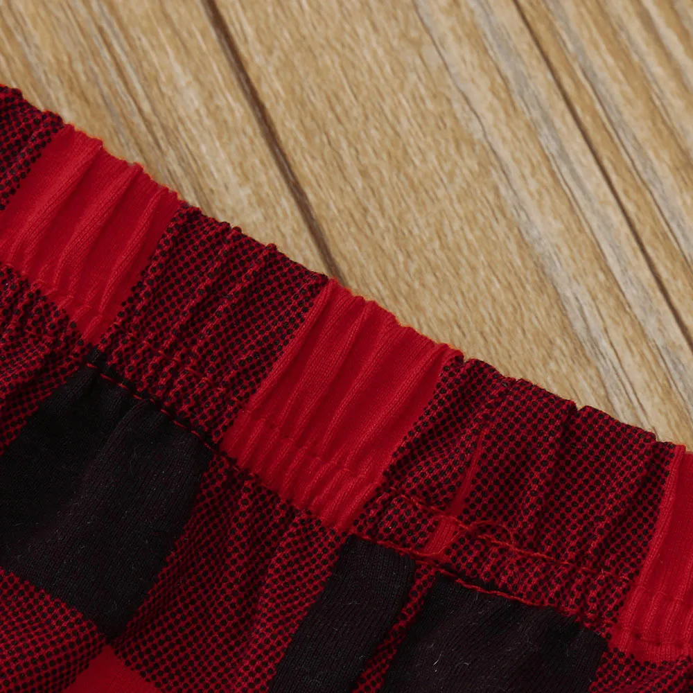 Одежда для девочек 2 предмета футболка с оленем маленьких топы + клетчатые штаны