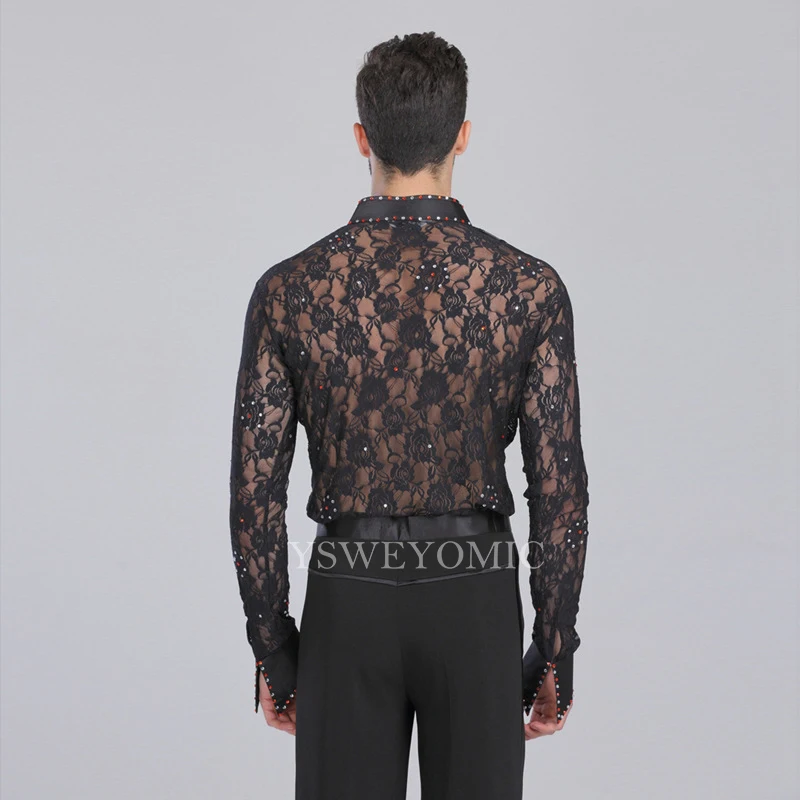 Топ Мужской для латиноамериканских танцев трико с длинным рукавом черно-белый FM01